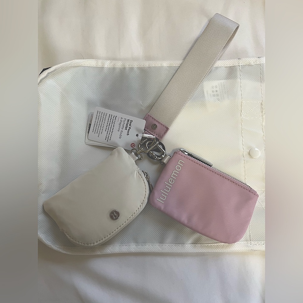 NWT Lululemon Dual Pouch Wristlet Pink Peony/White Opal